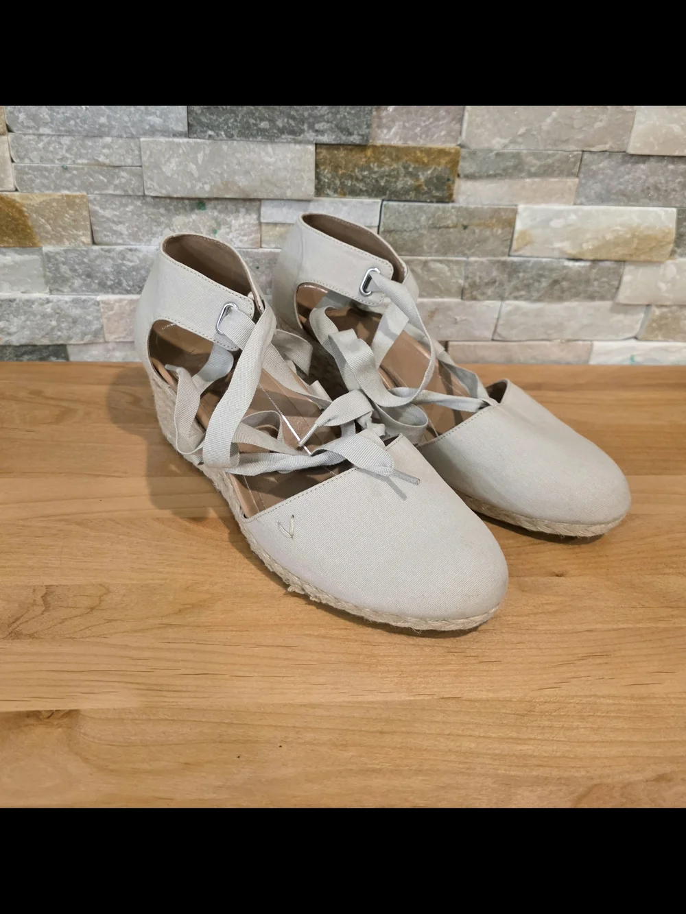 Vionic Lace-Up Espadrille Flats in Light Beige